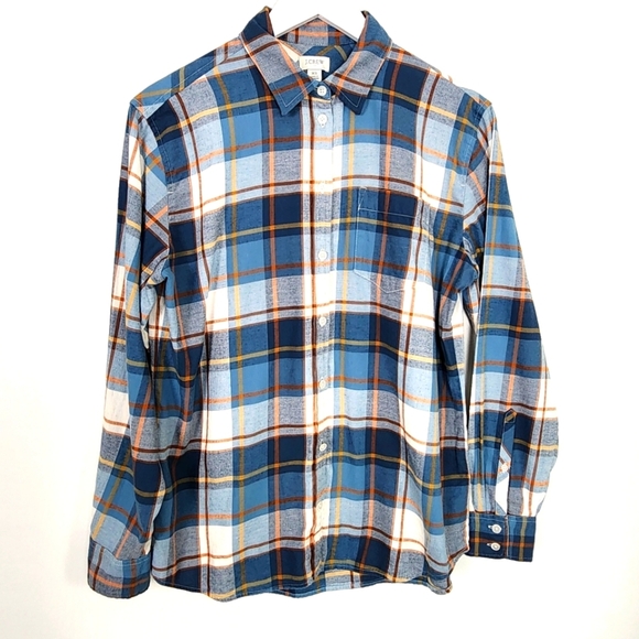 J. Crew Women's Opal-Blue Multi Plaid Lightweight Button-Up Flannel Shirt XS - Picture 1 of 9